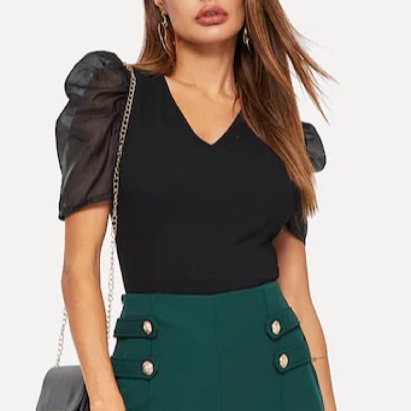 mesh puff sleeve shirt